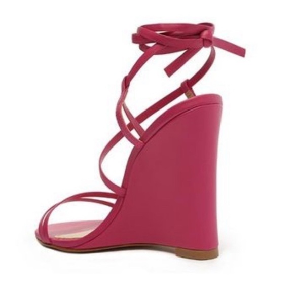 New Schutz Deonne Casual Nappa Leather Sandal Fuchsia Pink Wedge Wrap Sz 7 - Picture 4 of 14